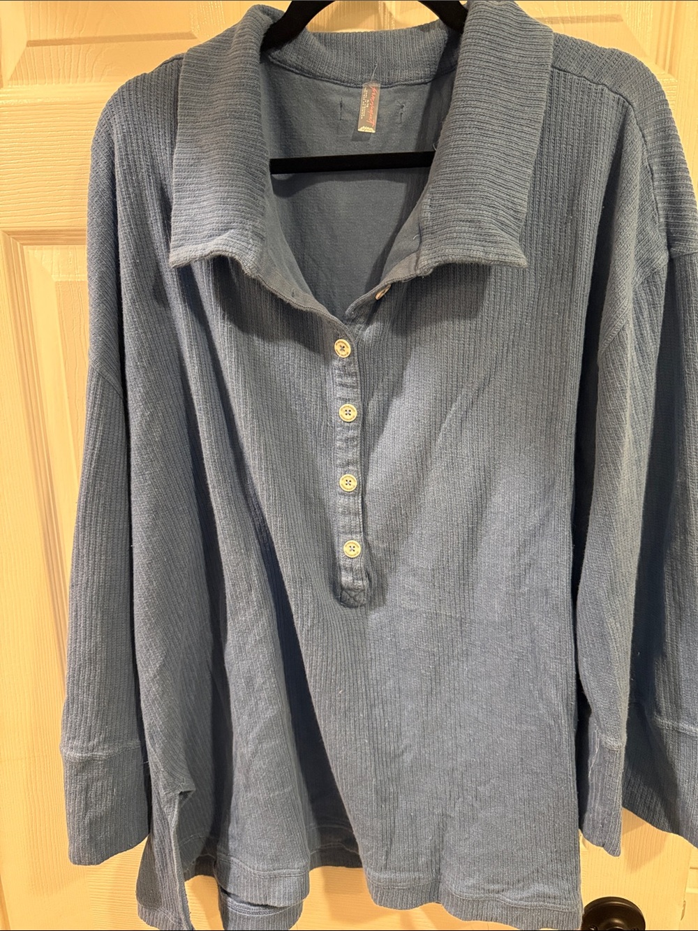 FP Movement by Free People Blue Ribbed V-Neck Pullover Sweater